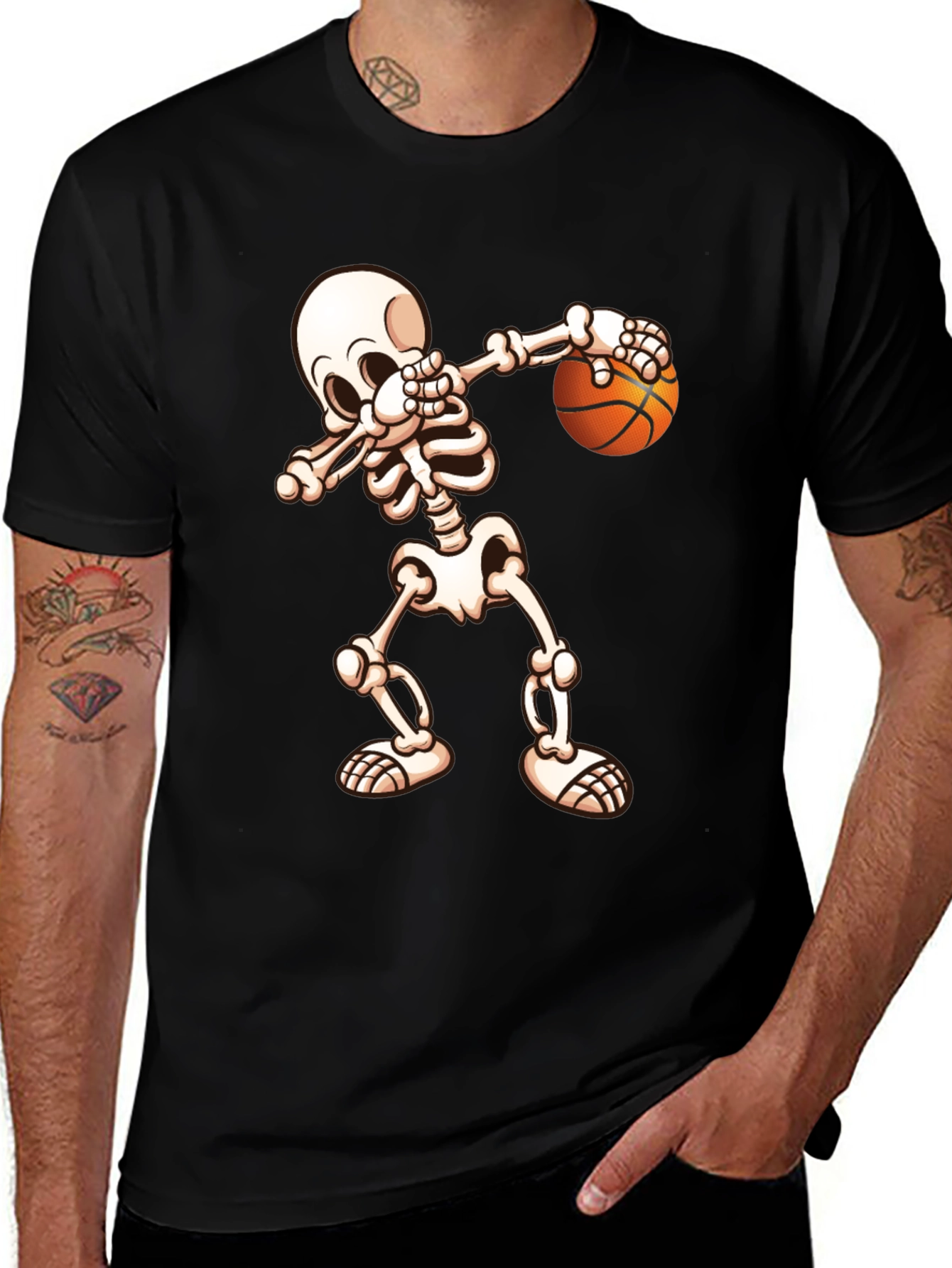 Variant 2 of Skeleton Dabbing with Basketball Graphic Tee