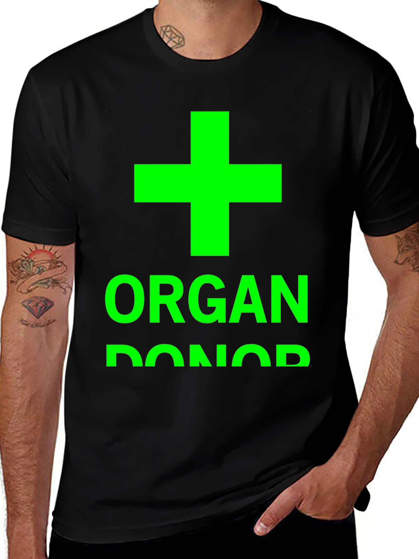 Variant 21 of Organ Donor T-Shirt - Green Symbol Black Tee