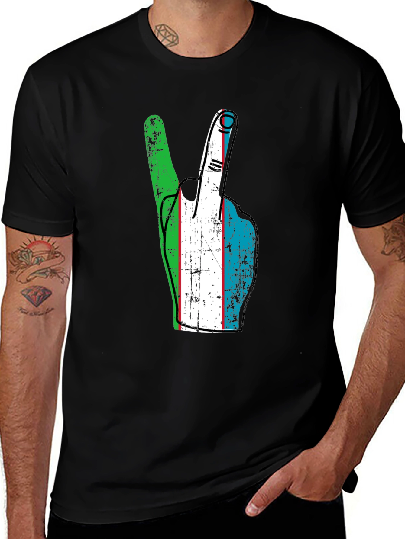 Variant 25 of Uzbekistan Flag Peace Sign T-Shirt