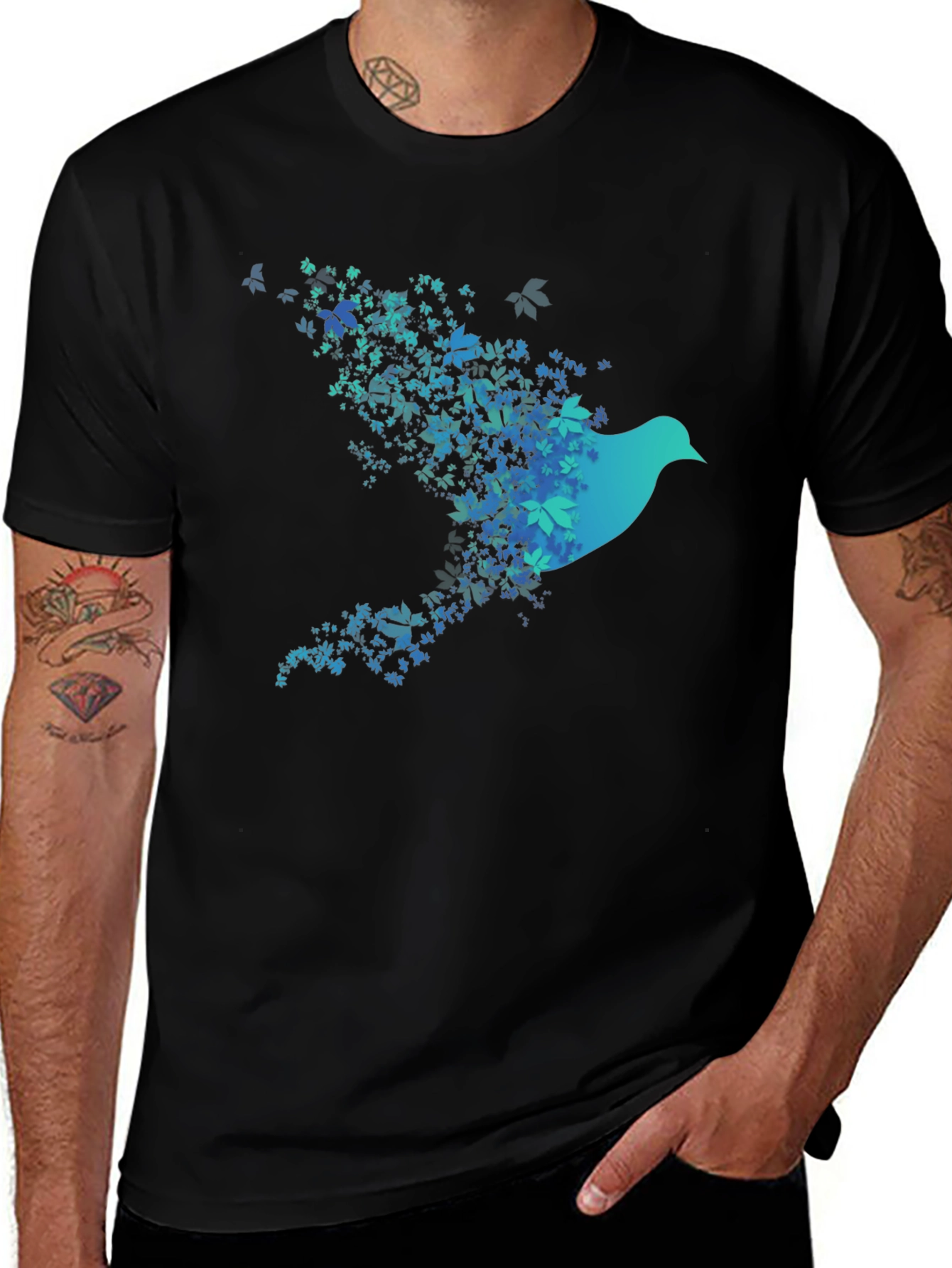 Black Bird of Leaves Graphic T-Shirt main image