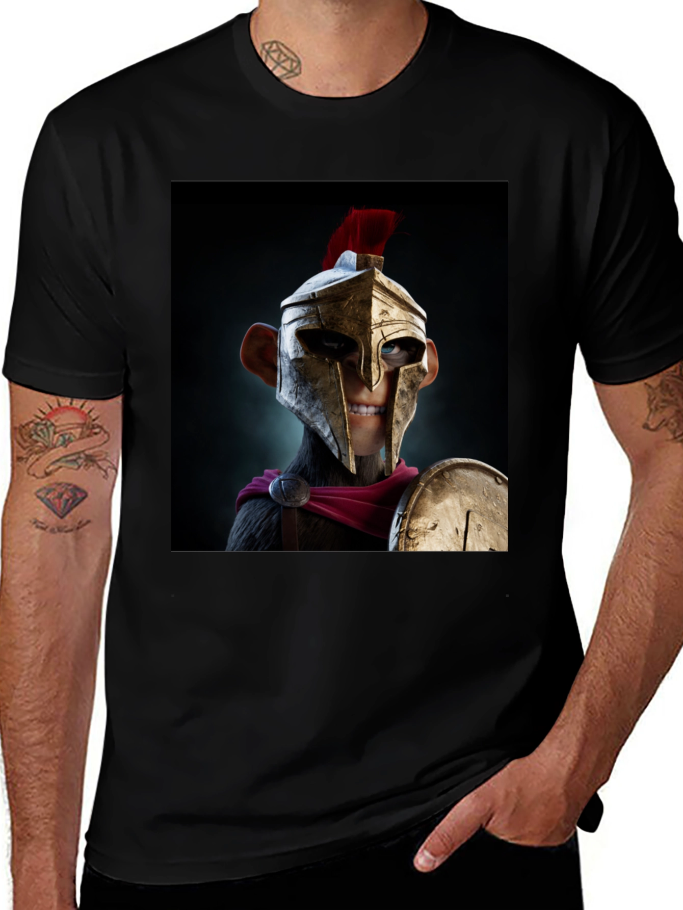 Variant 28 of Spartan Monkey Graphic Tee - Black Cotton Blend Shirt