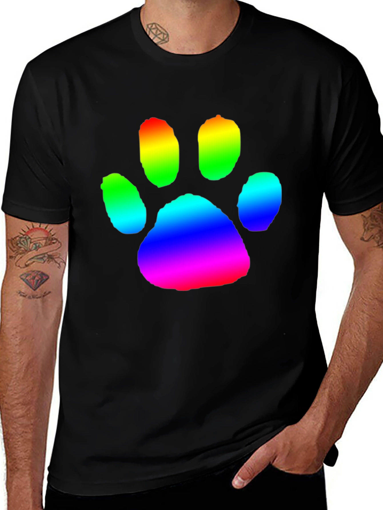 Variant 7 of Rainbow Paw Print Graphic Tee - Casual Comfort