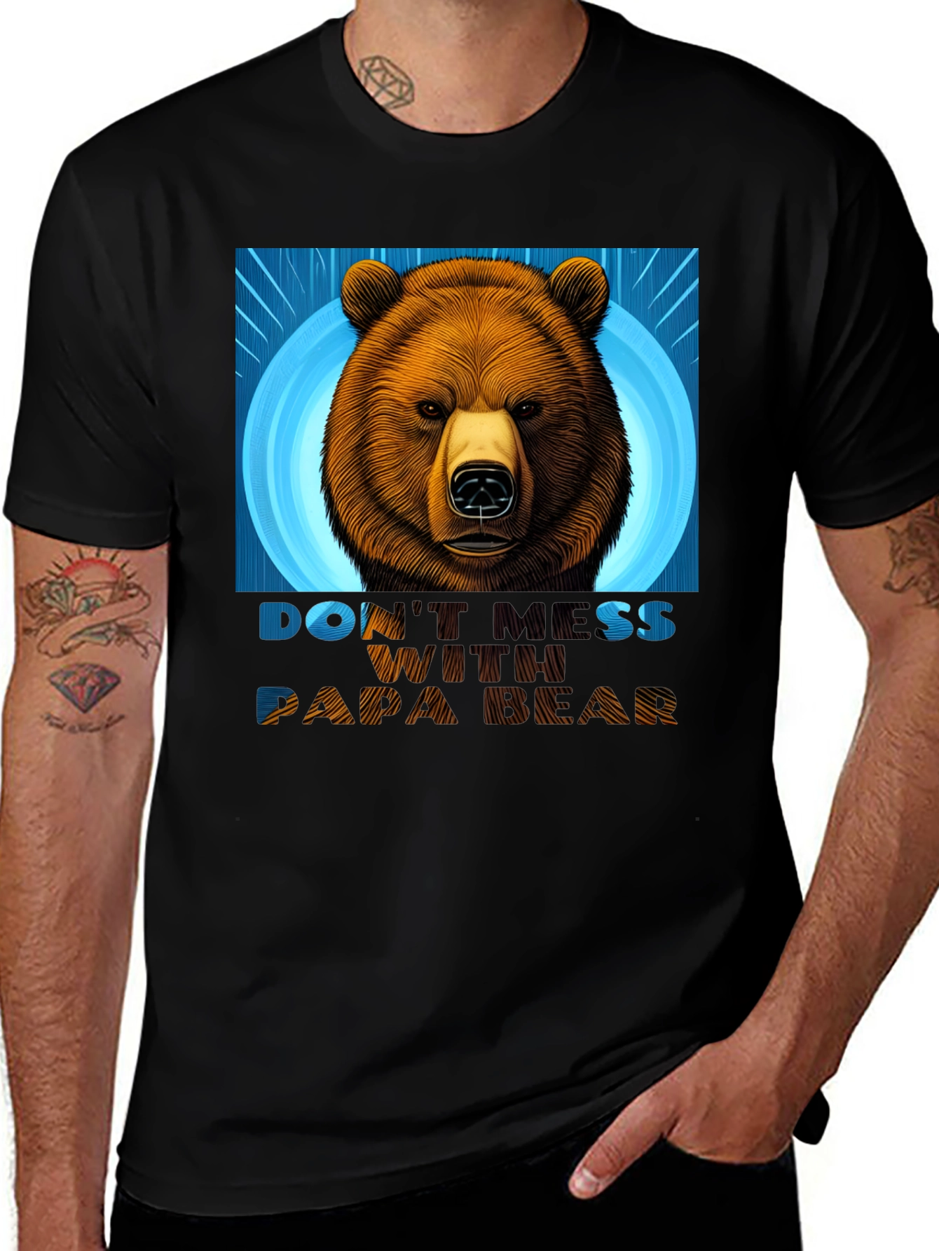 Papa Bear Graphic Tee - Black Cotton Blend Shirt