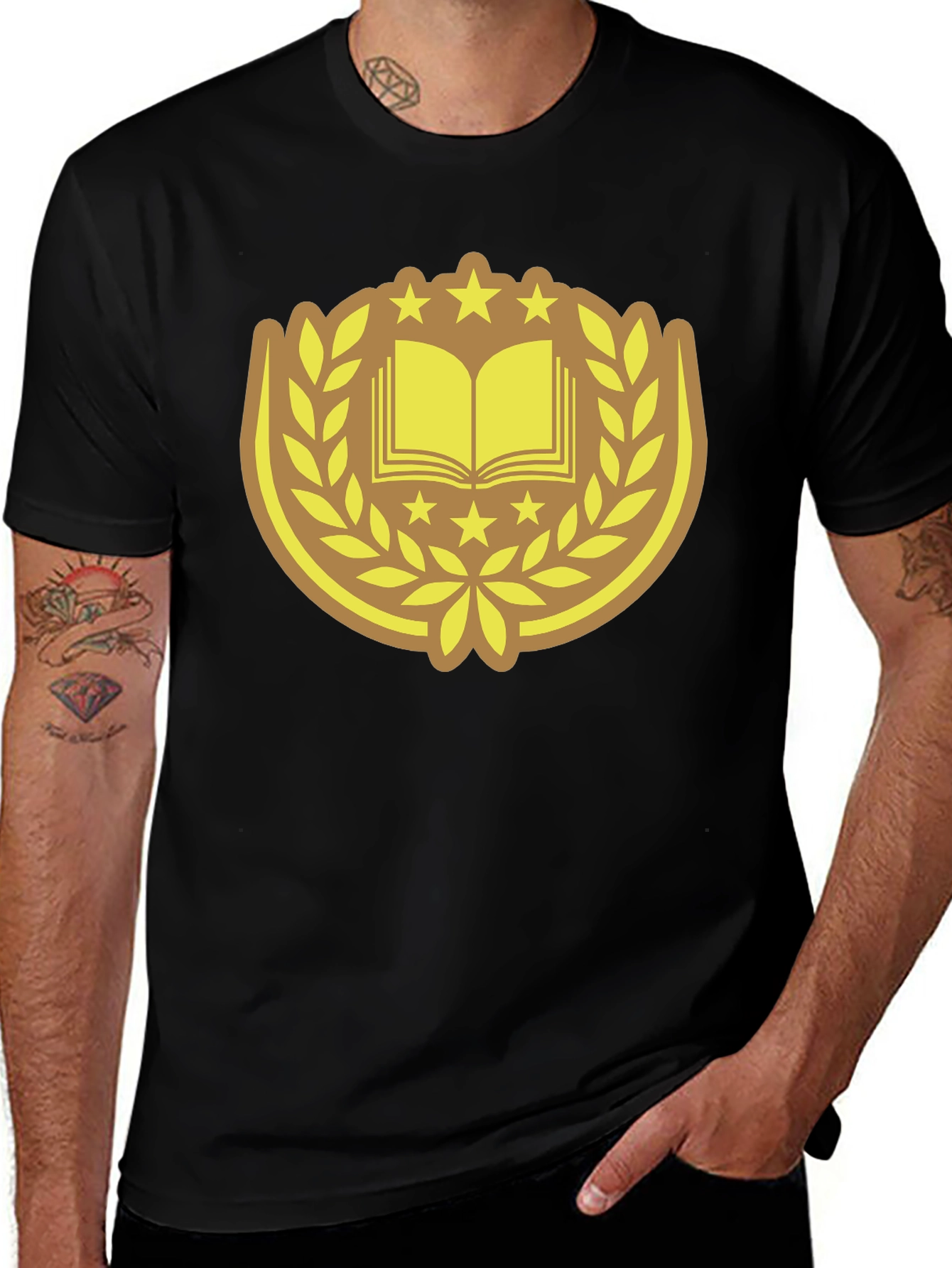 Variant 4 of Black T-Shirt with Book & Laurel Design