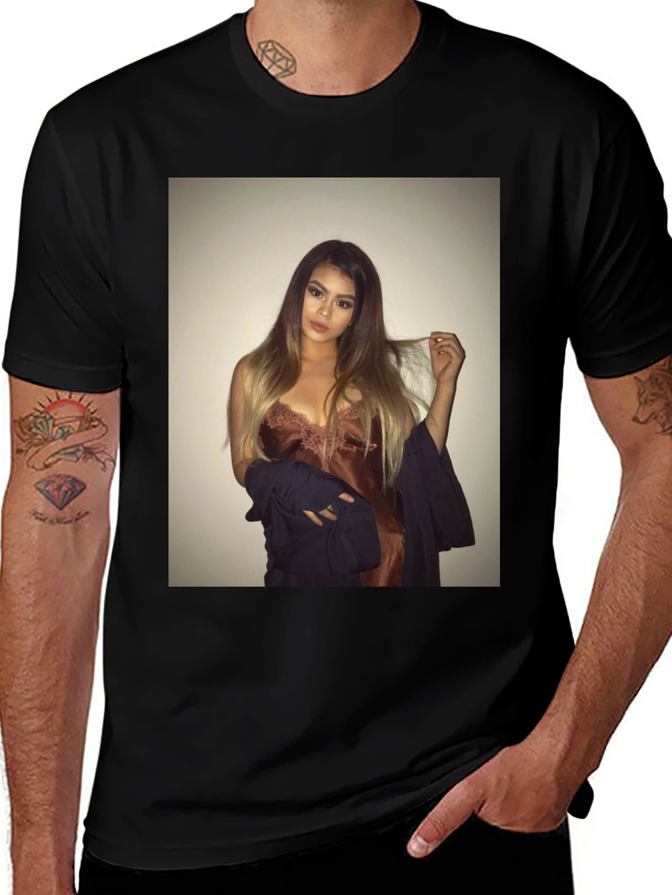 Variant 9 of Black Tee with Glamorous Woman Graphic