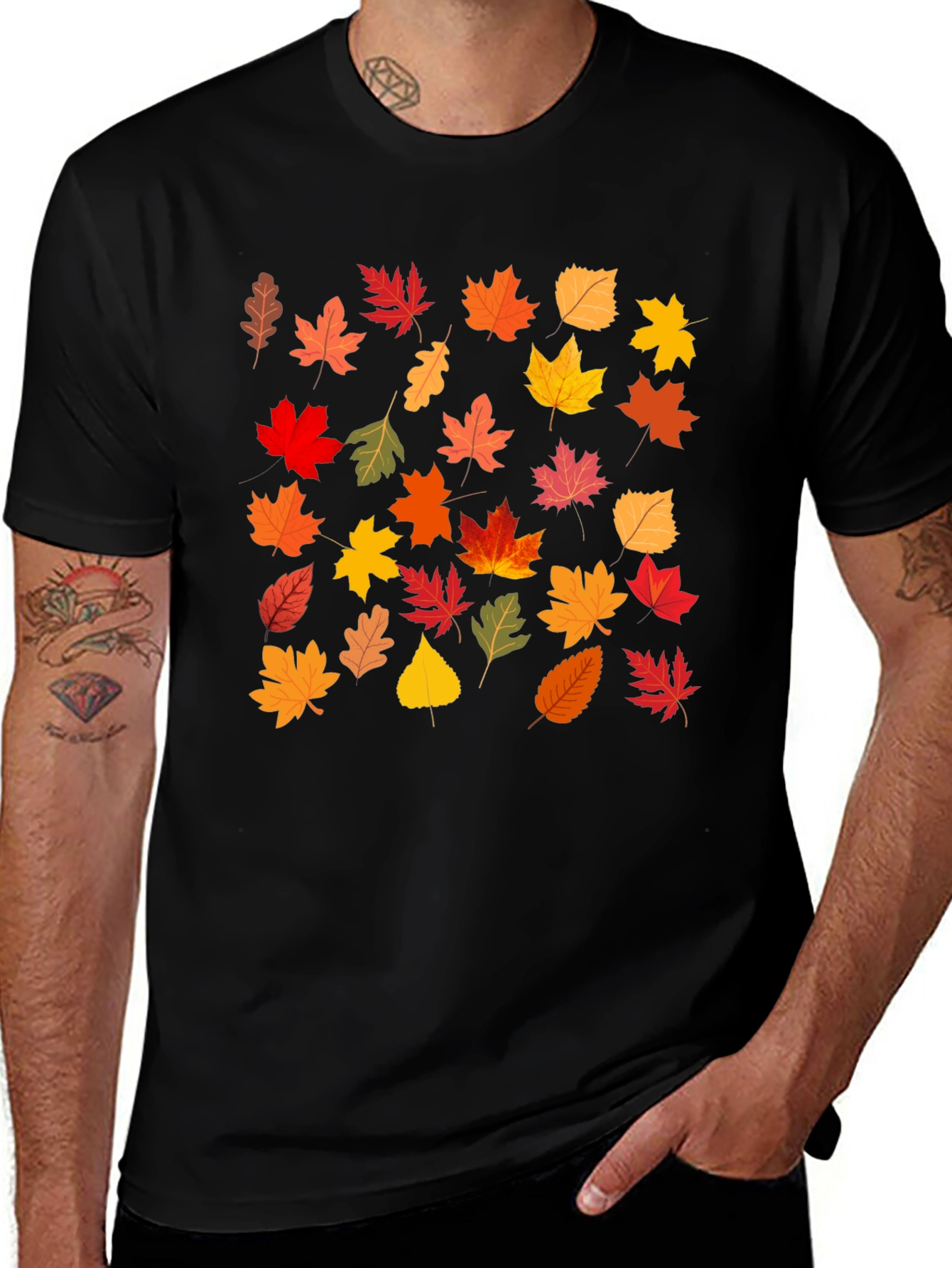 Variant 8 of Fall Leaves Print Black T-Shirt