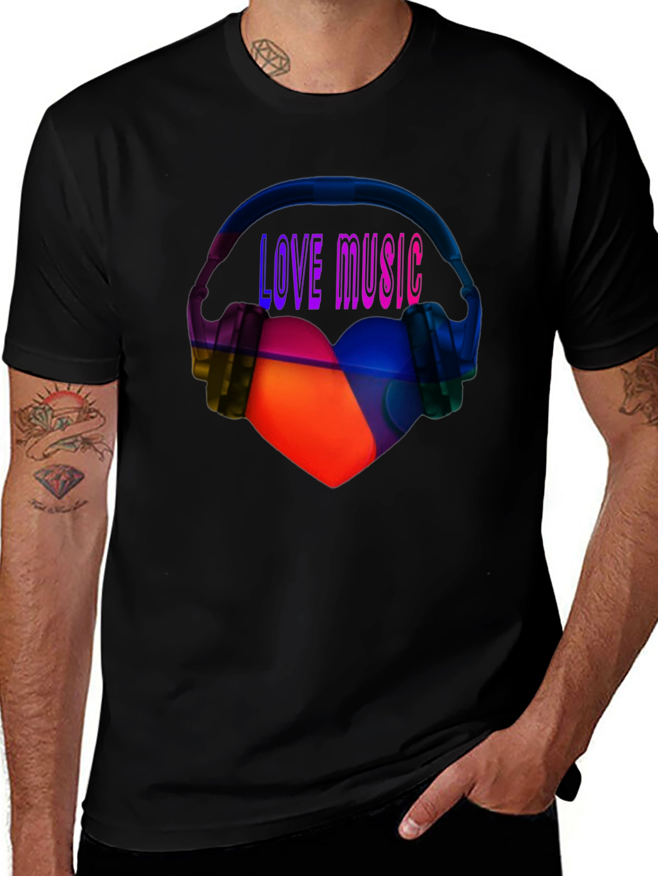 Black Love Music Graphic Tee - Heart & Headphones T-Shirt main image