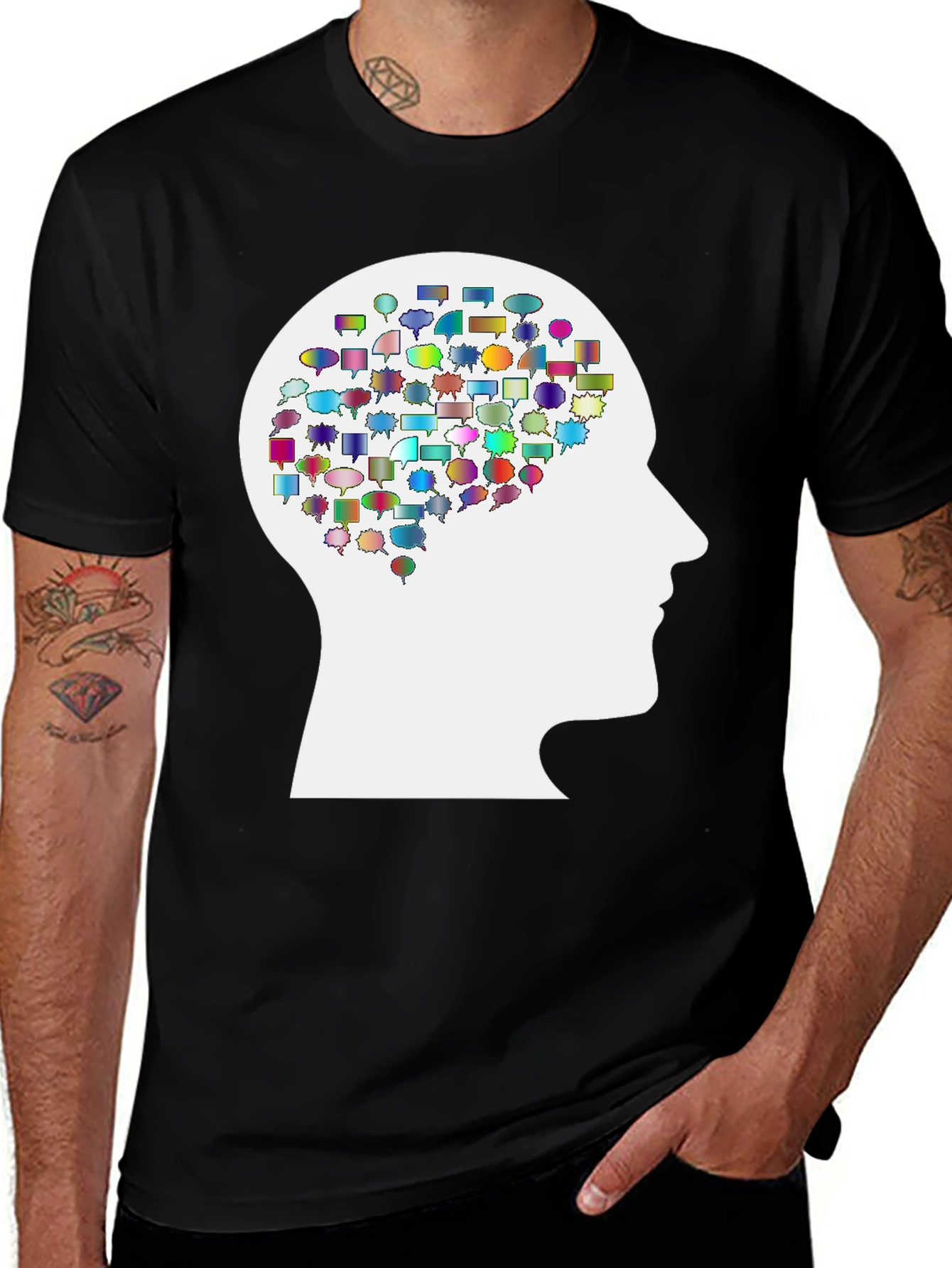 Variant 23 of Thoughtful Mind T-Shirt - Black Cotton Blend
