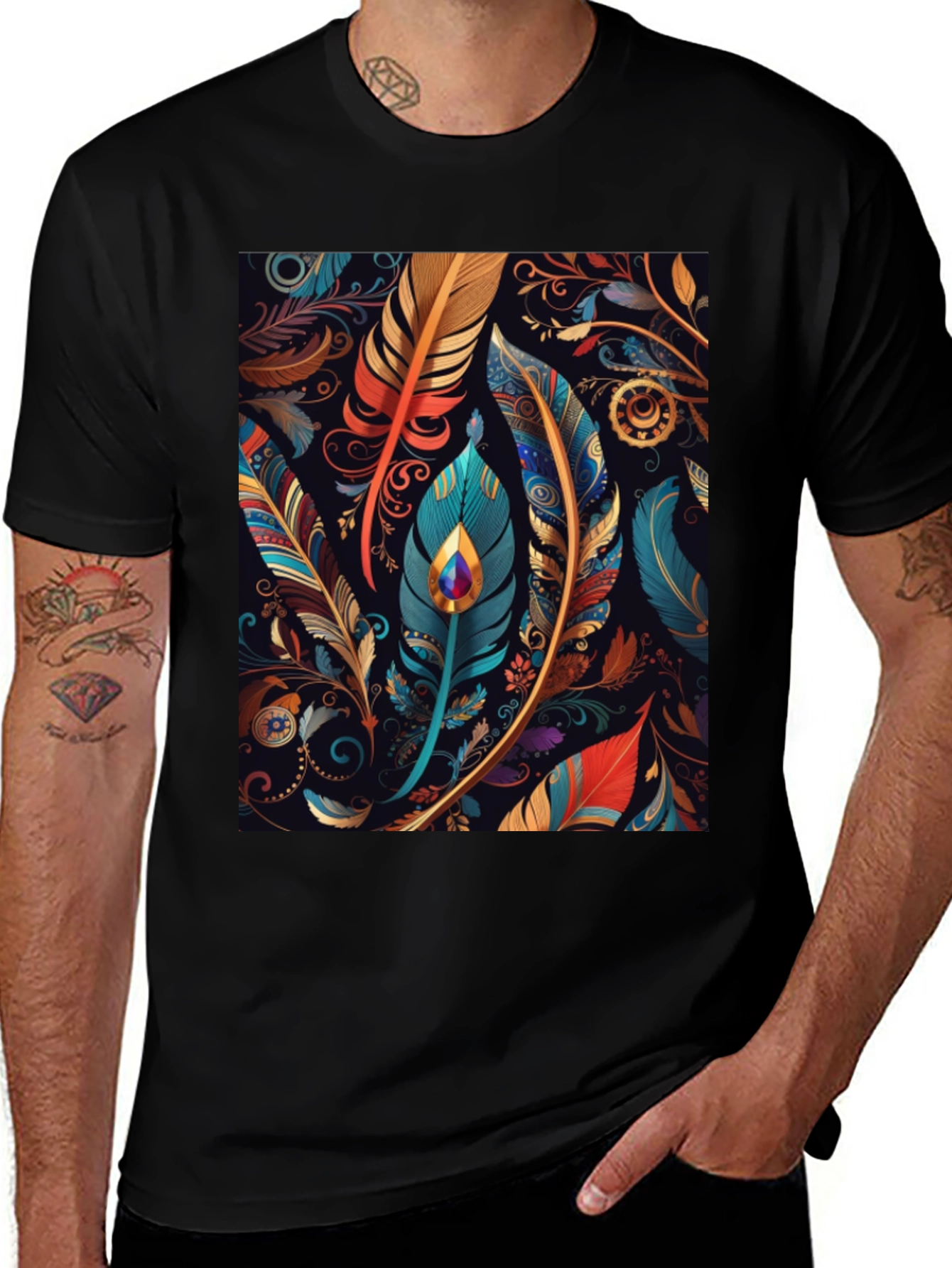 Variant 19 of Feather Print Graphic Tee - Artistic Comfort
