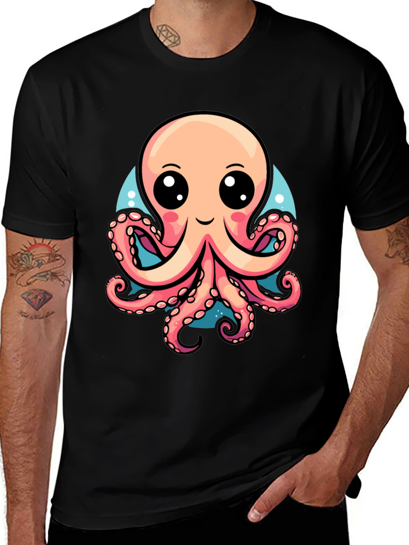 Variant 23 of Cute Octopus Graphic Tee - Soft Black Cotton