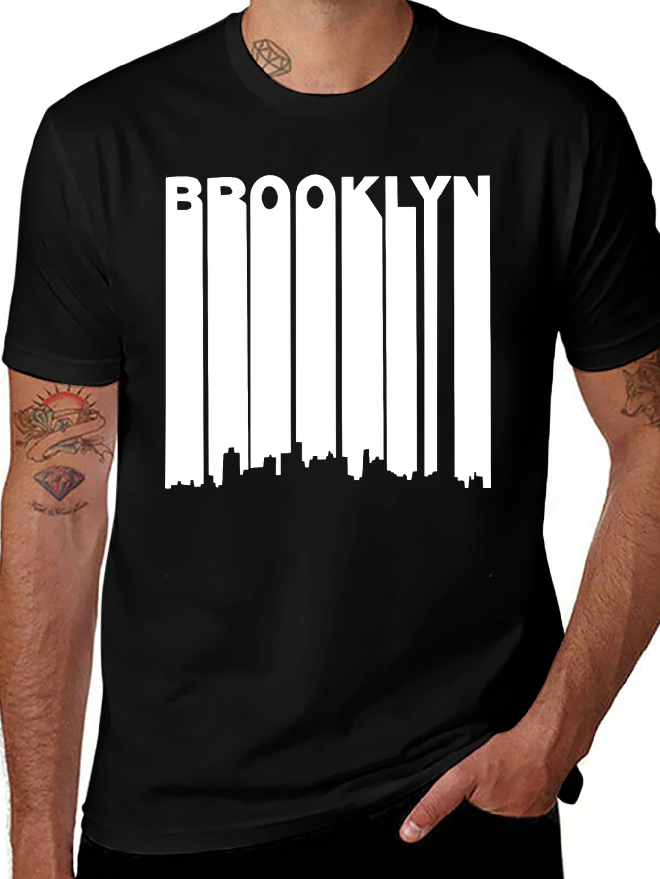 Variant 5 of Brooklyn Skyline Graphic Tee - Men's Black T-Shirt
