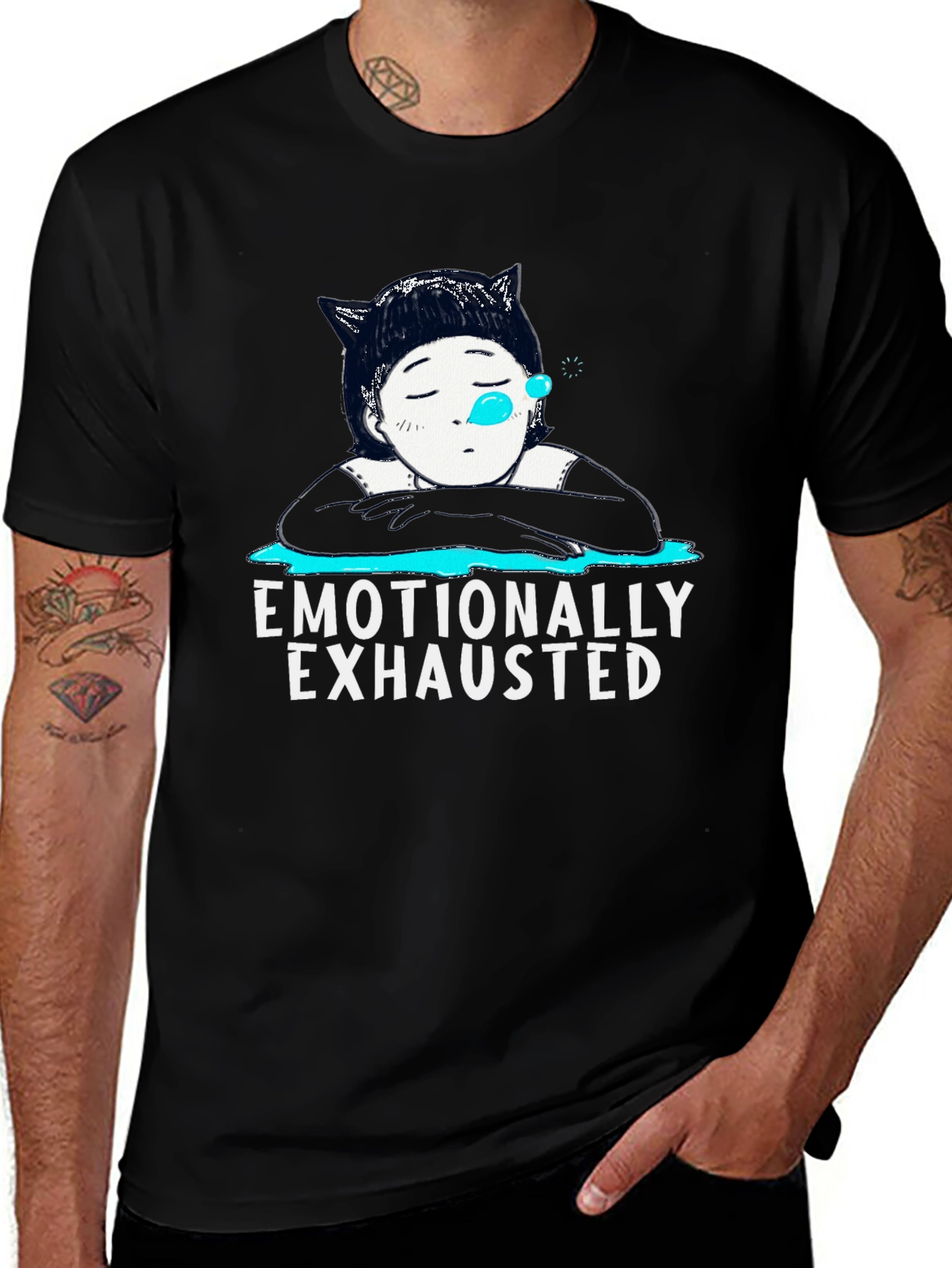 Black Emotionally Exhausted Graphic T-Shirt main image