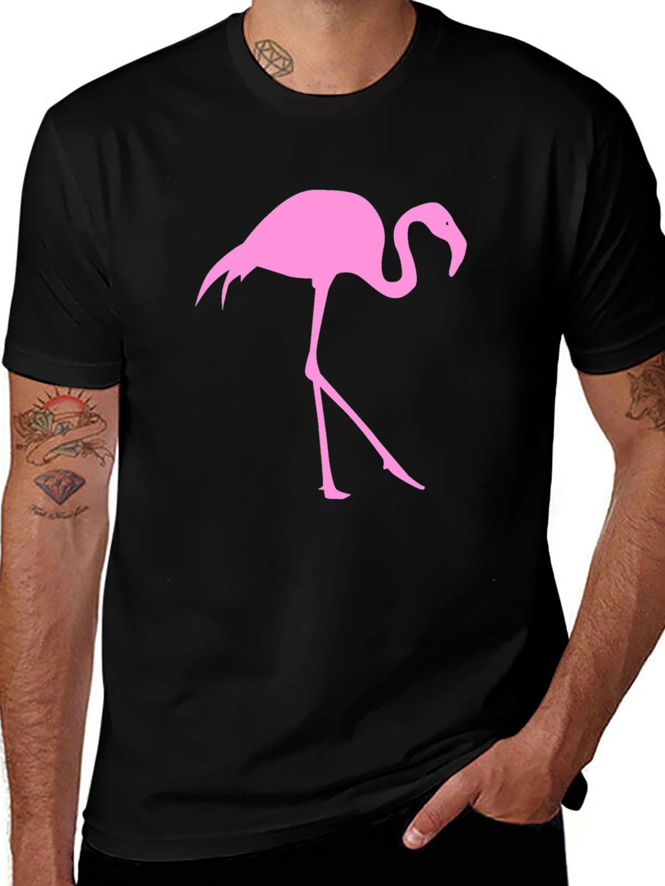 Variant 4 of Pink Flamingo Graphic Black T-Shirt