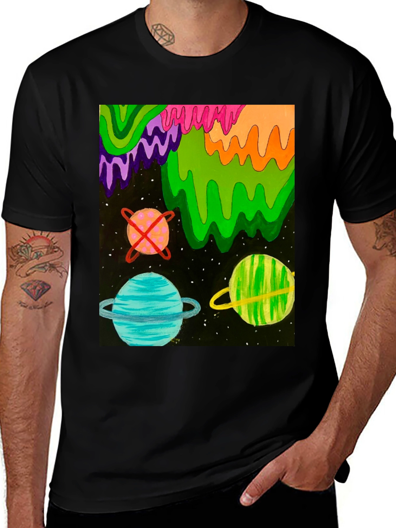 Psychedelic Planets Black T-Shirt