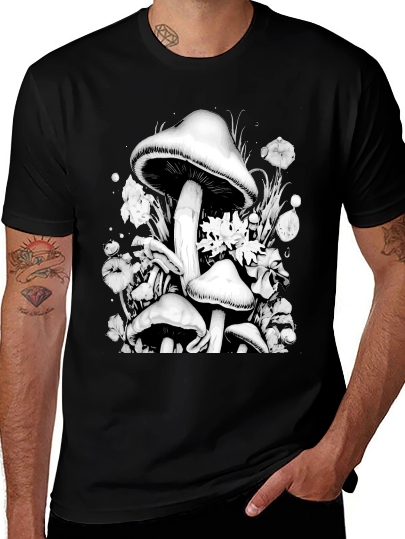 Variant 13 of Mushroom Graphic Black T-Shirt