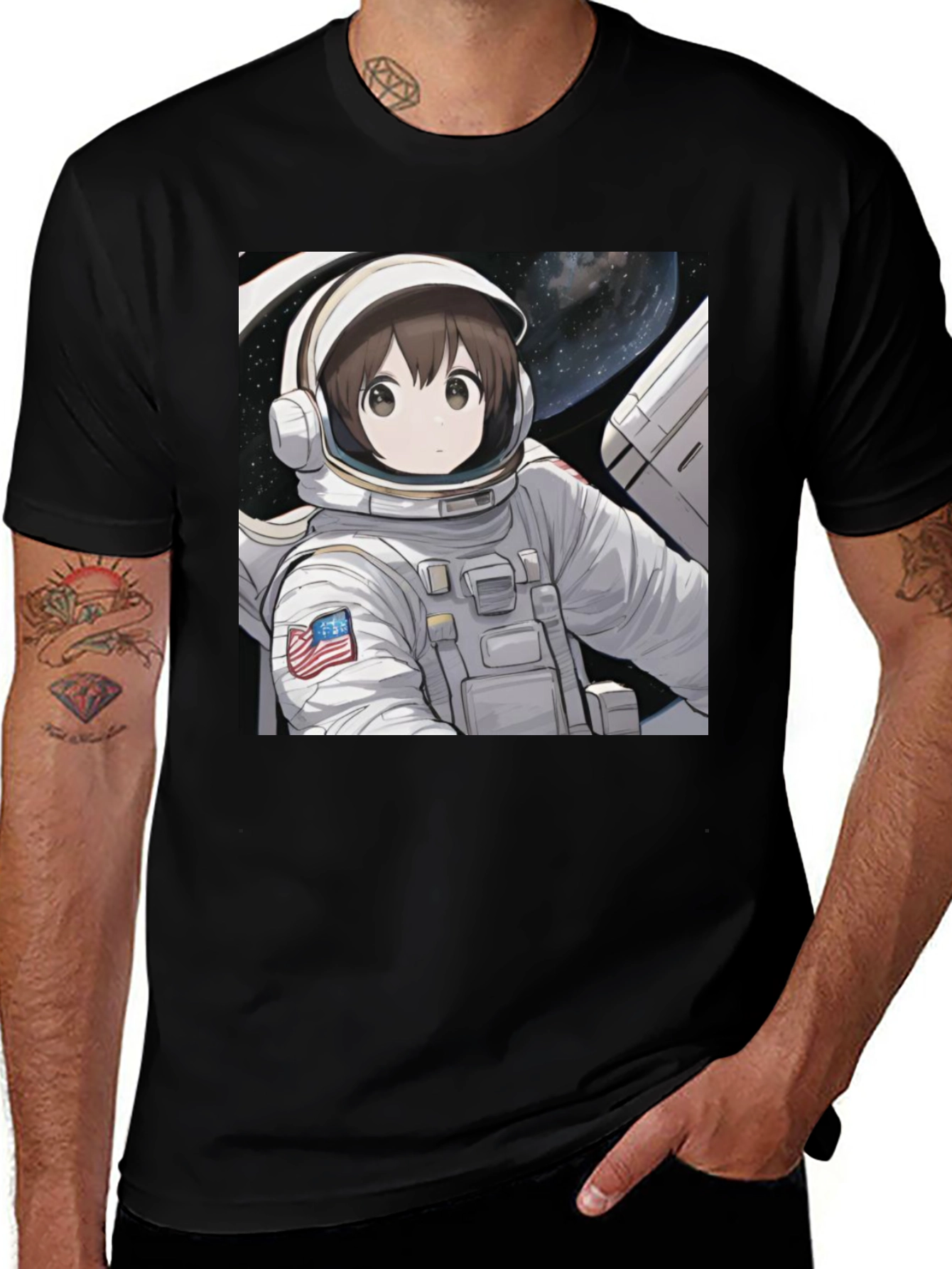 Variant 17 of Anime Astronaut Graphic Black T-Shirt