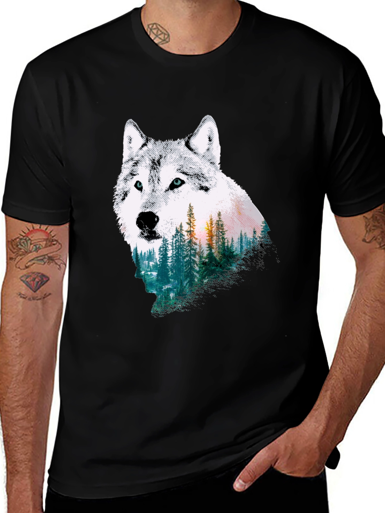 Variant 23 of Wolf Forest Graphic Tee - Black Casual T-Shirt