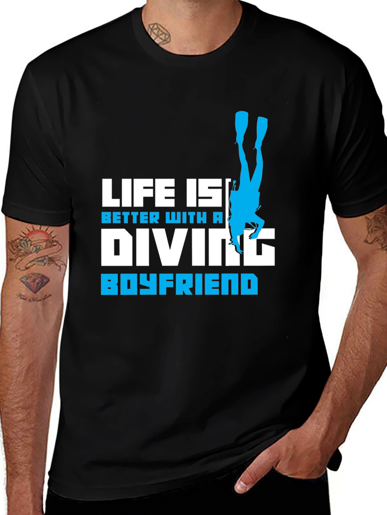 Variant 17 of Diving Boyfriend Black T-Shirt - Scuba Diver Love