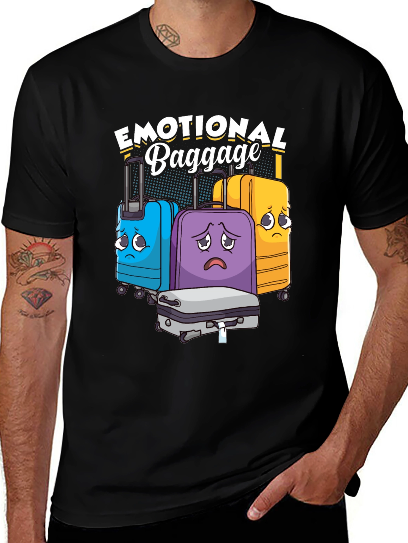 Variant 18 of Emotional Baggage T-Shirt Funny Cartoon Suitcases