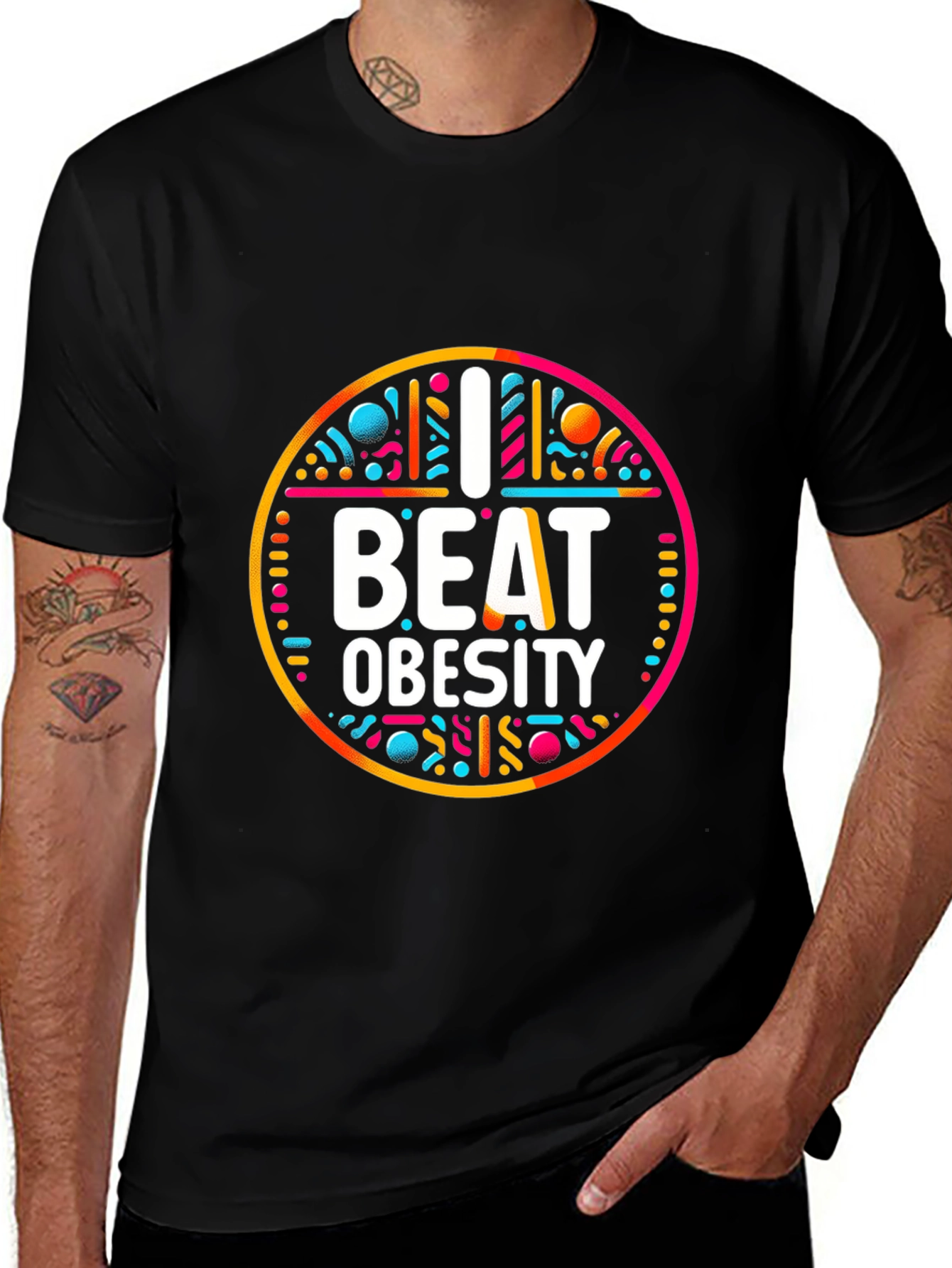 Variant 17 of I Beat Obesity Black T-Shirt