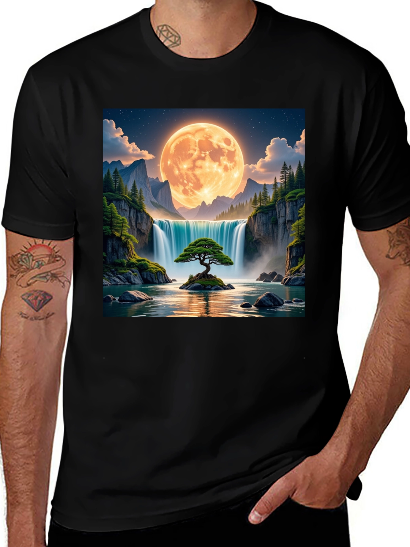 Variant 21 of Waterfall Moon Graphic Tee - Nature Inspired T-Shirt