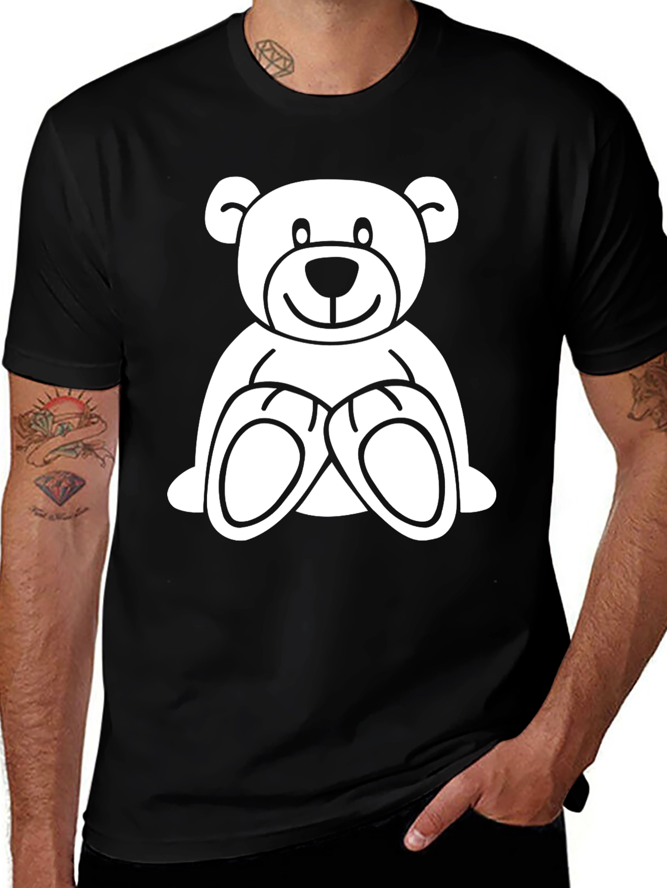 Variant 16 of Cute Teddy Bear Graphic Tee - Black Cotton Comfort