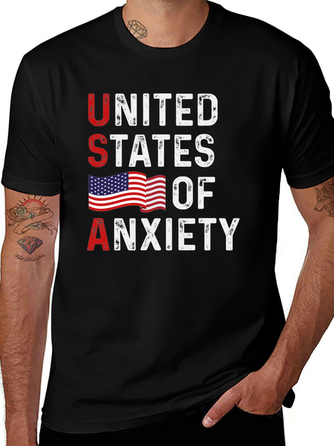 Variant 5 of United States of Anxiety Graphic Tee - Patriotic Design
