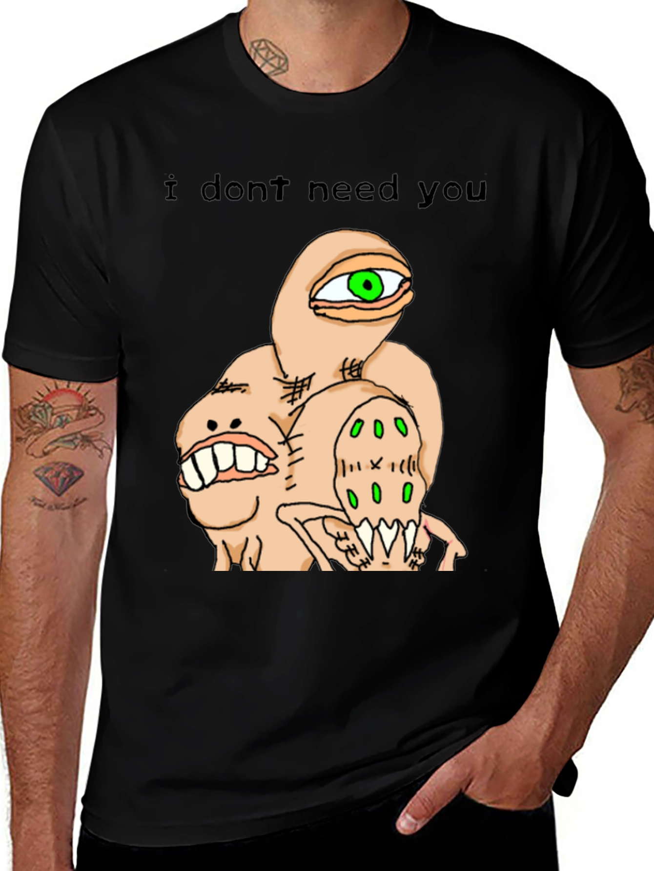 Variant 12 of Unique "I Don't Need You" Graphic Print Black T-Shirt