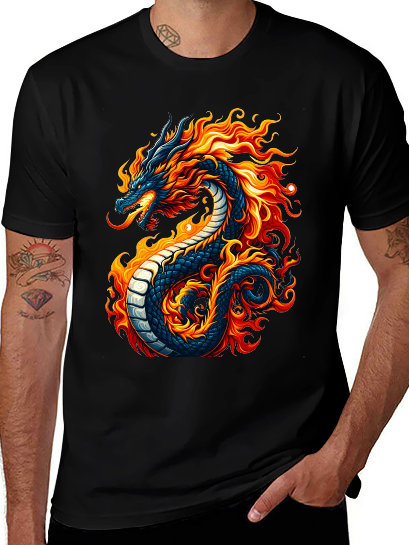 Variant 15 of Fiery Dragon Graphic Black T-Shirt