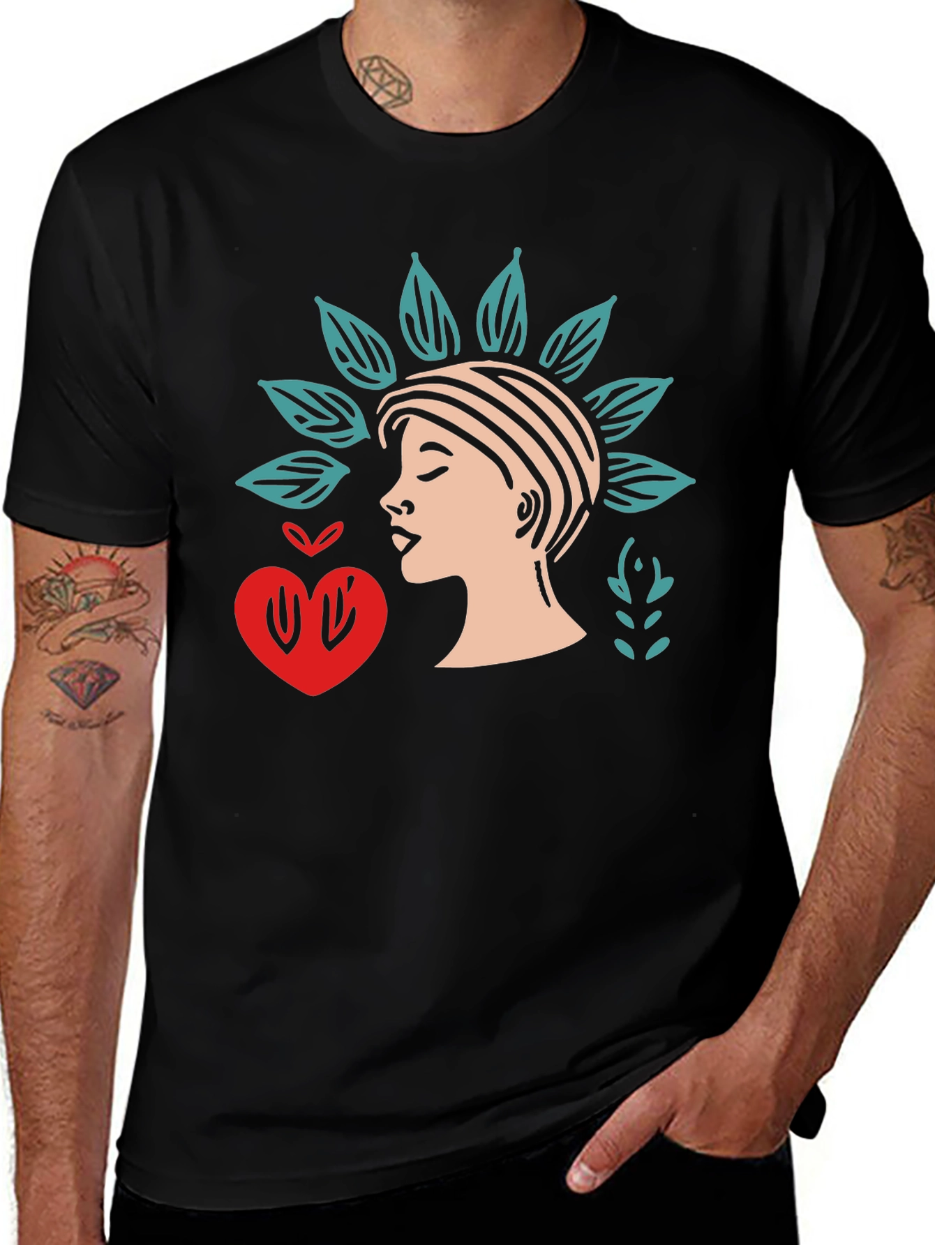Variant 17 of Stylish Graphic Tee - Woman Heart & Leaves Design