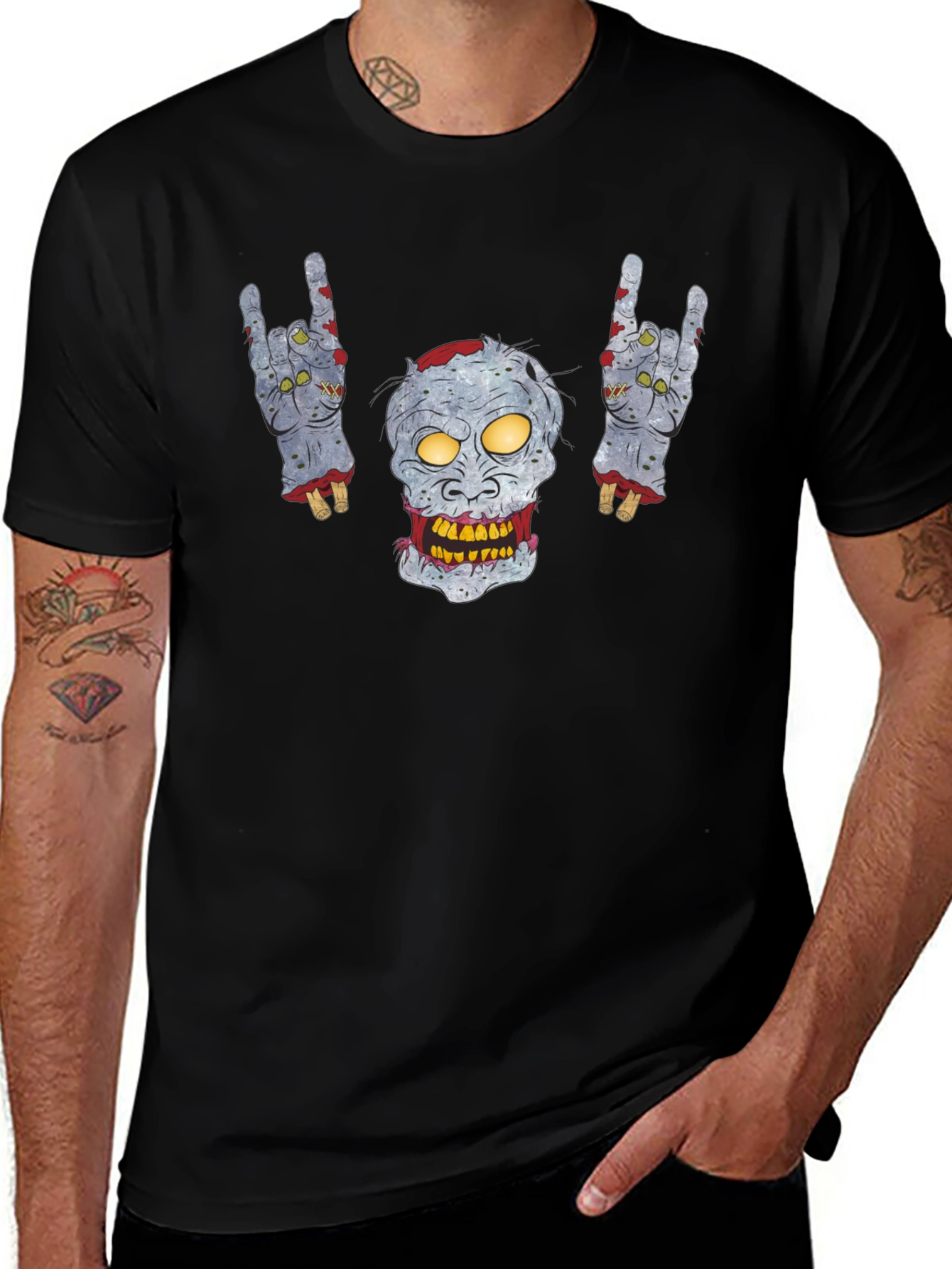Variant 26 of Zombie Rock T-Shirt: Skull & Hand Design