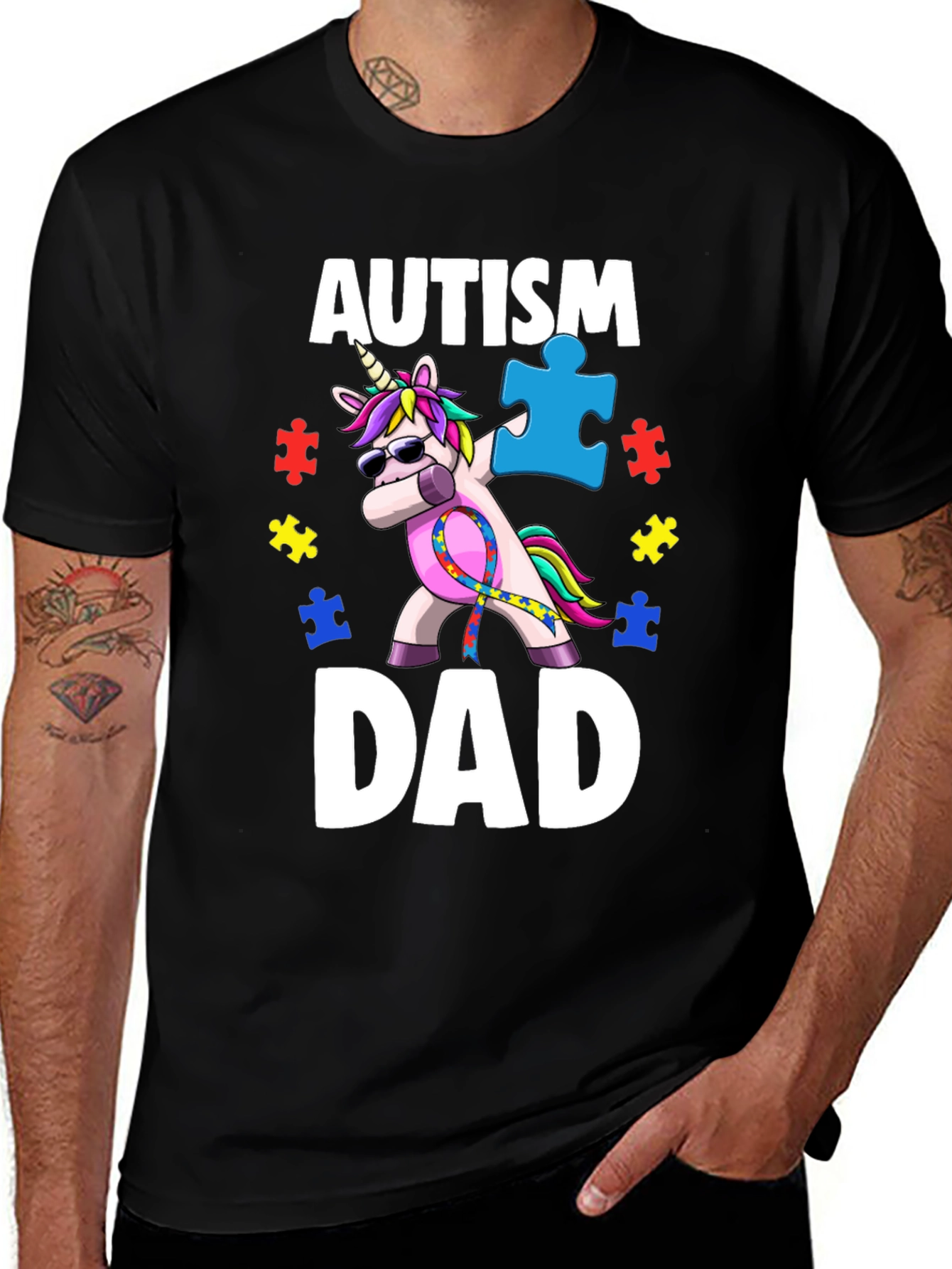 Autism Awareness Dad T-Shirt Unicorn Dabbing