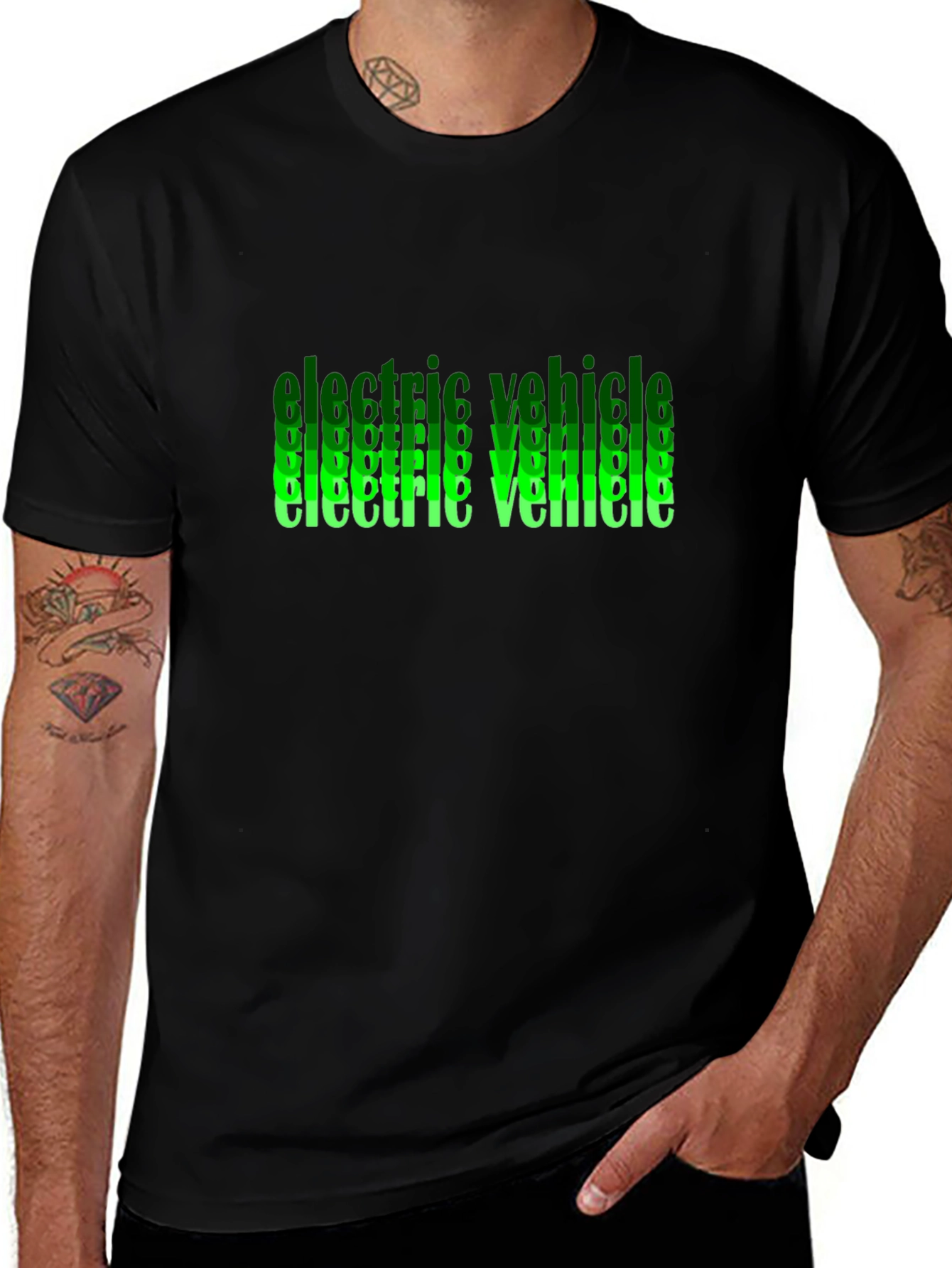 Variant 15 of Electric Vehicle Green Text Black T-Shirt
