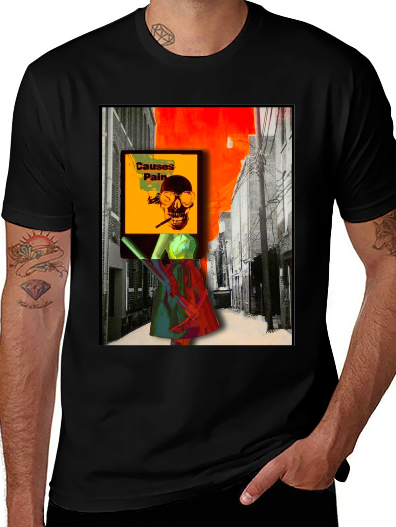 Variant 6 of Edgy Graphic T-Shirt - Causes Pain Skull Design