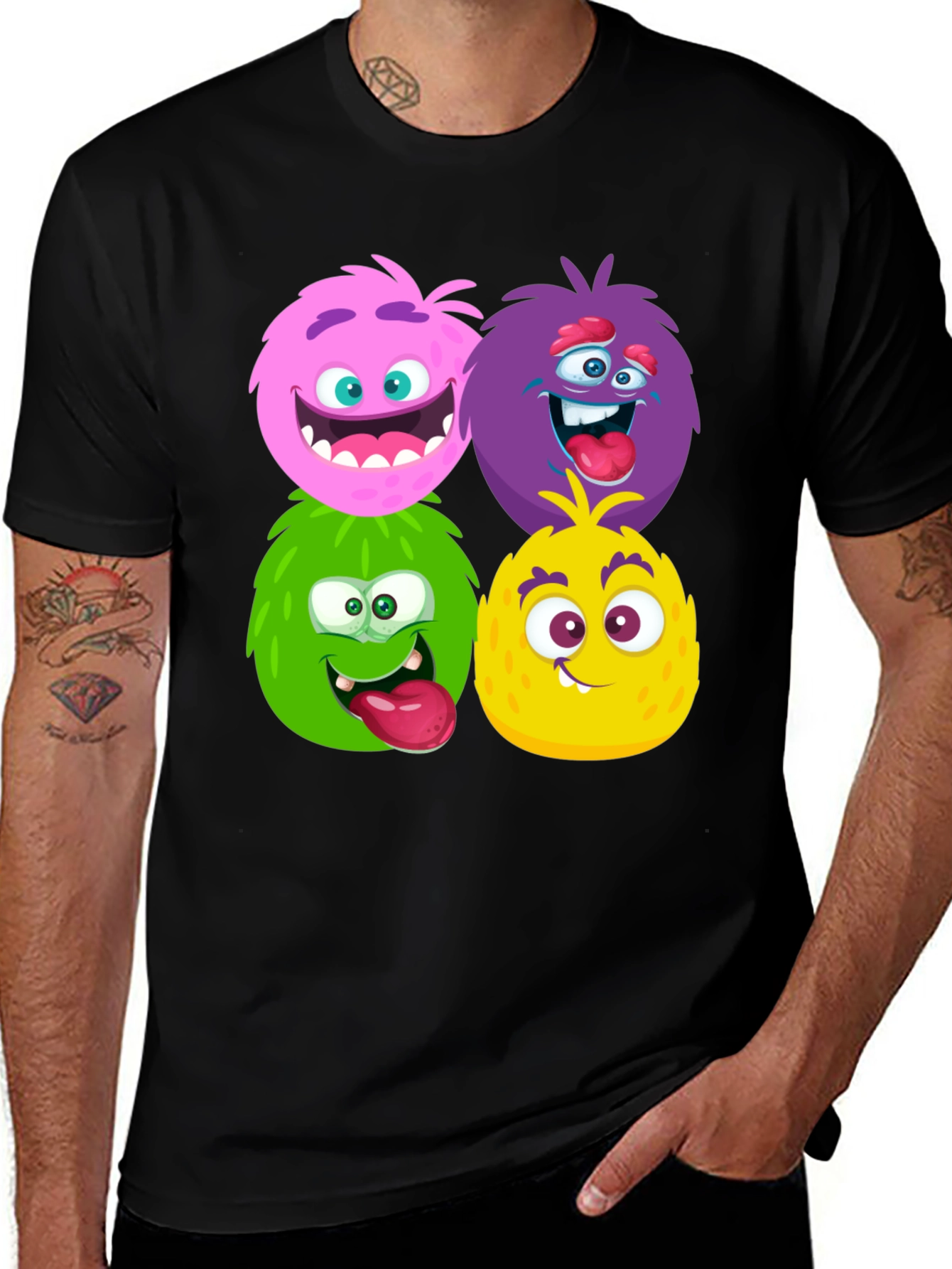 Fun Monster Faces Graphic Black T-Shirt
