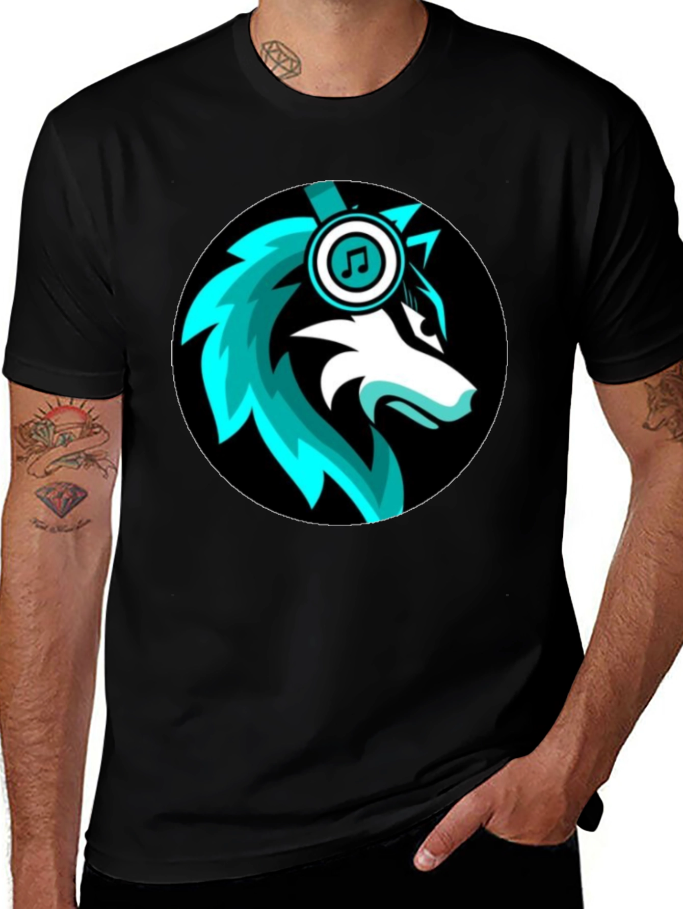 Variant 30 of Wolf DJ Black T-Shirt - Music Lover Apparel