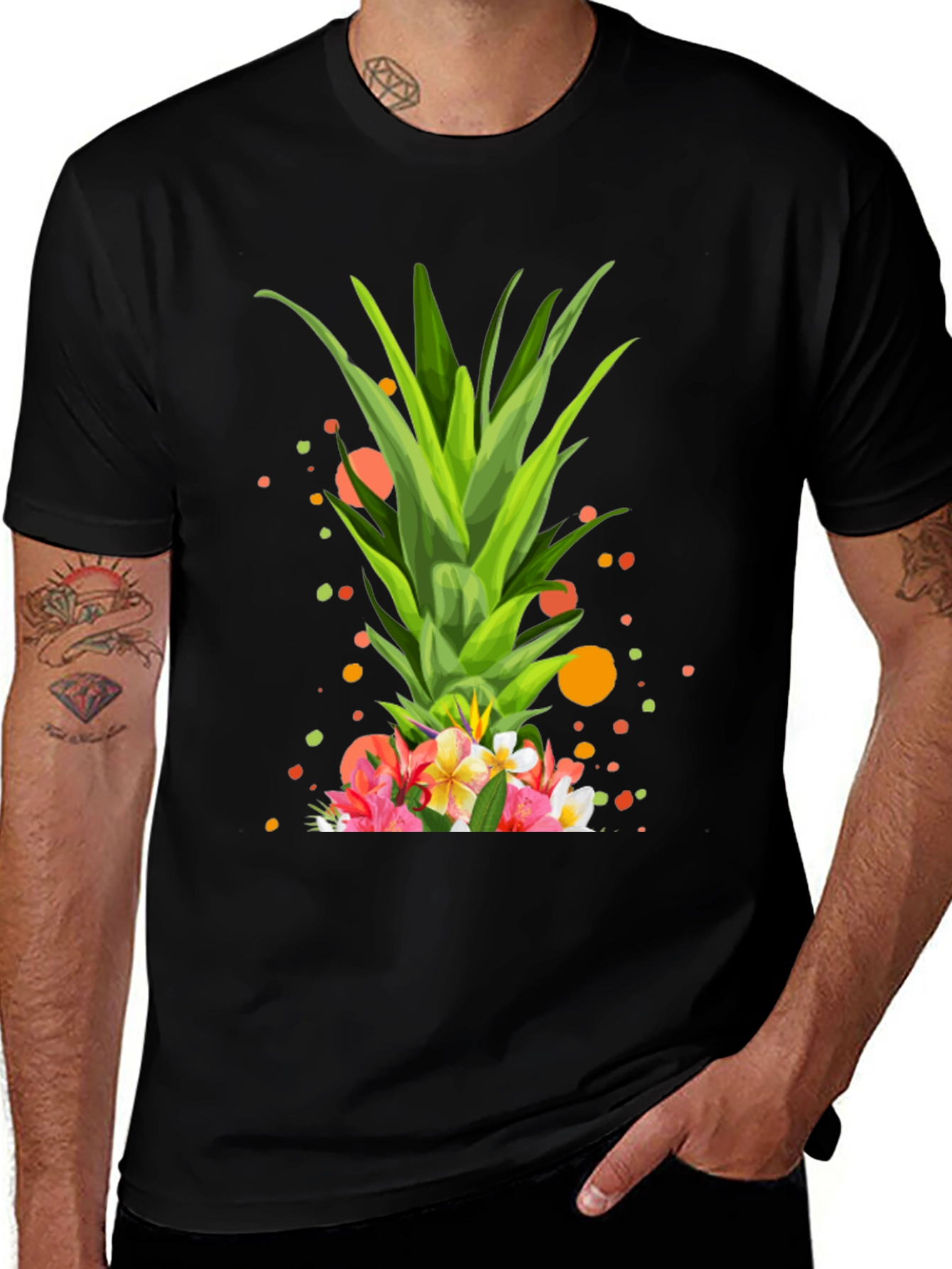 Variant 25 of Tropical Pineapple Floral Print T-Shirt