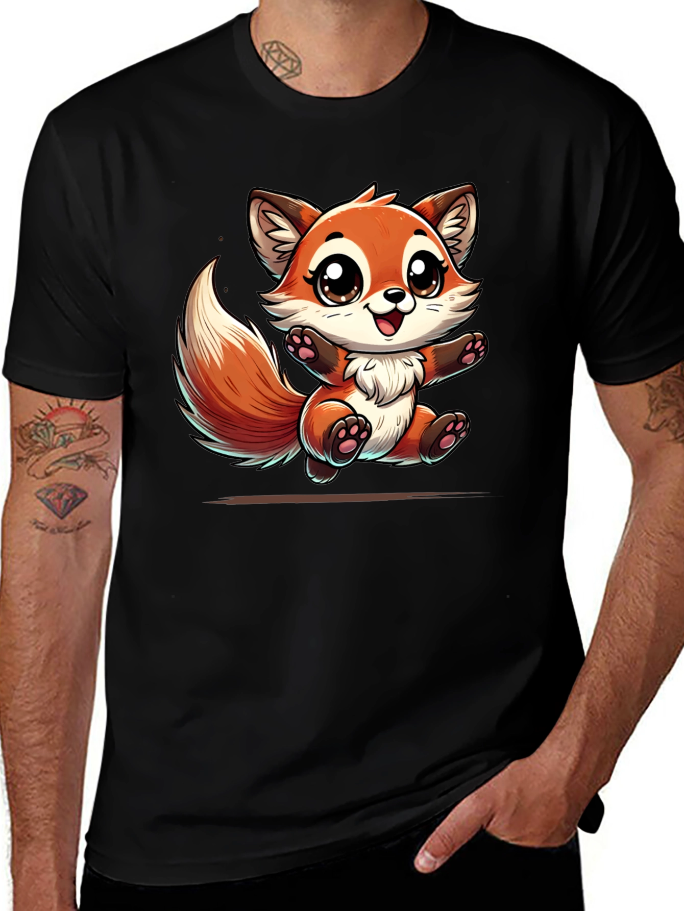 Variant 25 of Cute Fox Graphic Tee - Black Cotton T-Shirt