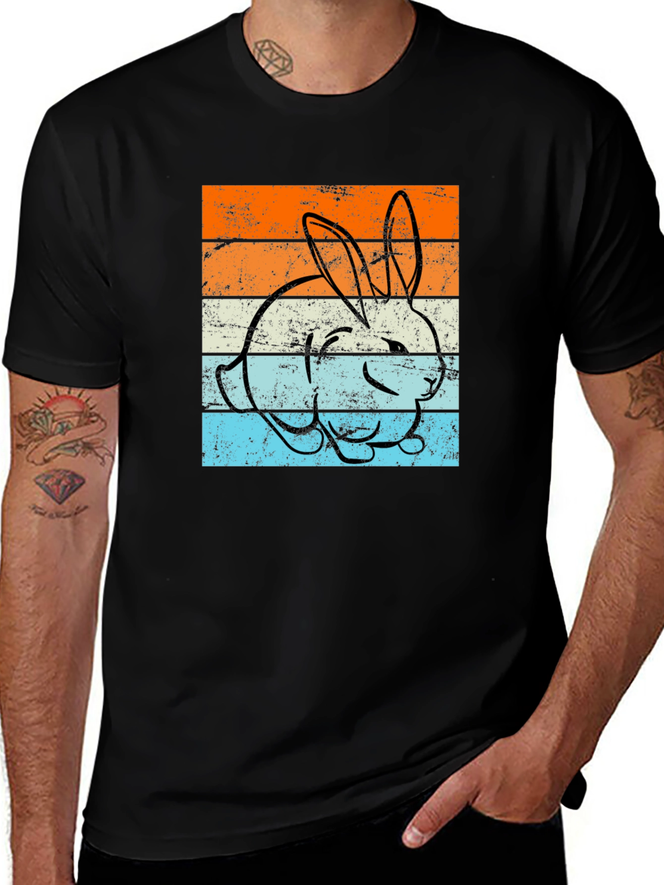 Variant 12 of Retro Bunny Graphic Tee - Unisex Black T-Shirt