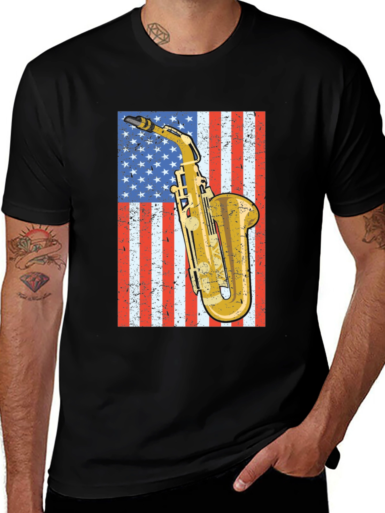 Variant 4 of American Flag Saxophone Graphic T-Shirt
