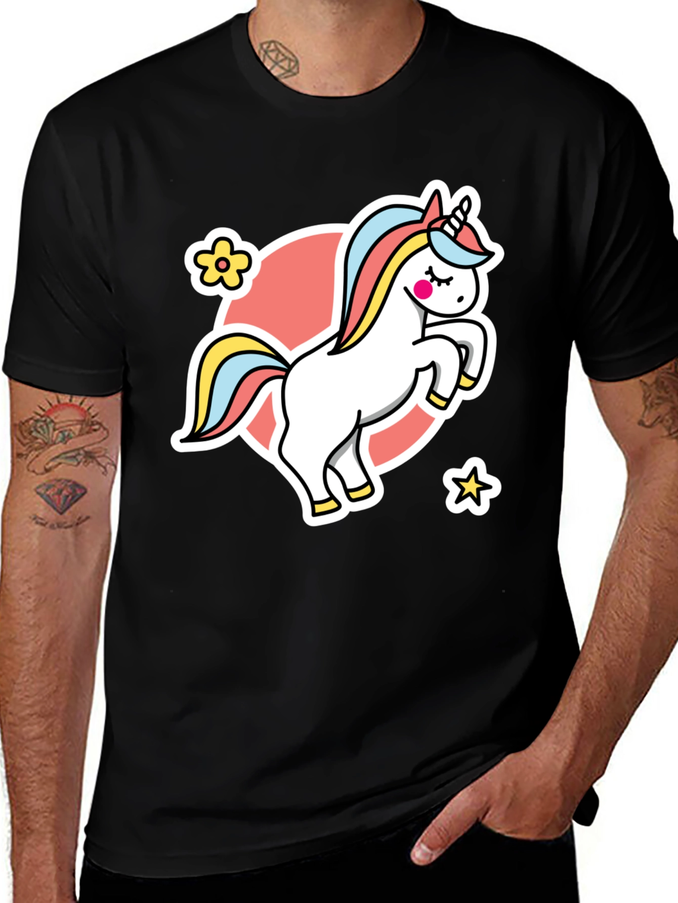Variant 30 of Unicorn Graphic Tee - Black Cotton Blend Shirt
