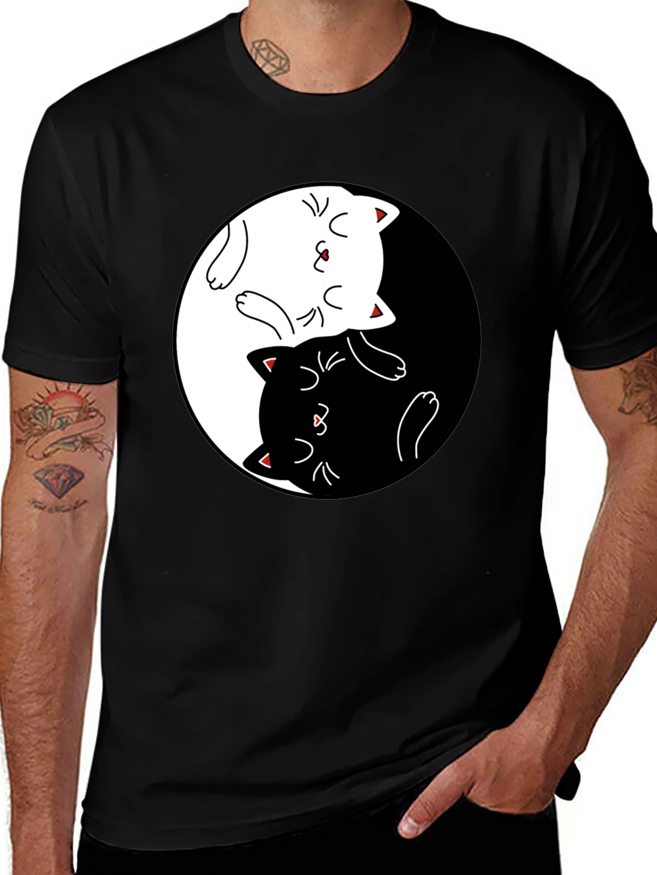 Variant 10 of Yin Yang Cats Black T-Shirt - Stylish Graphic Tee