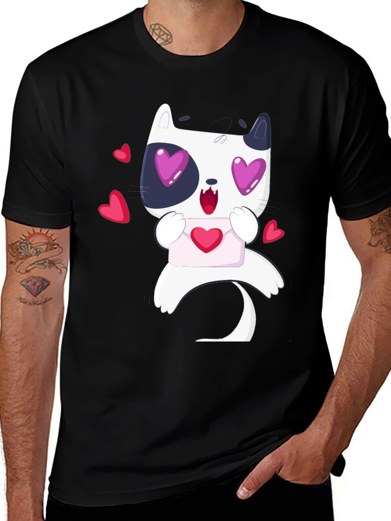 Variant 25 of Cute Valentine Cat T-Shirt Black
