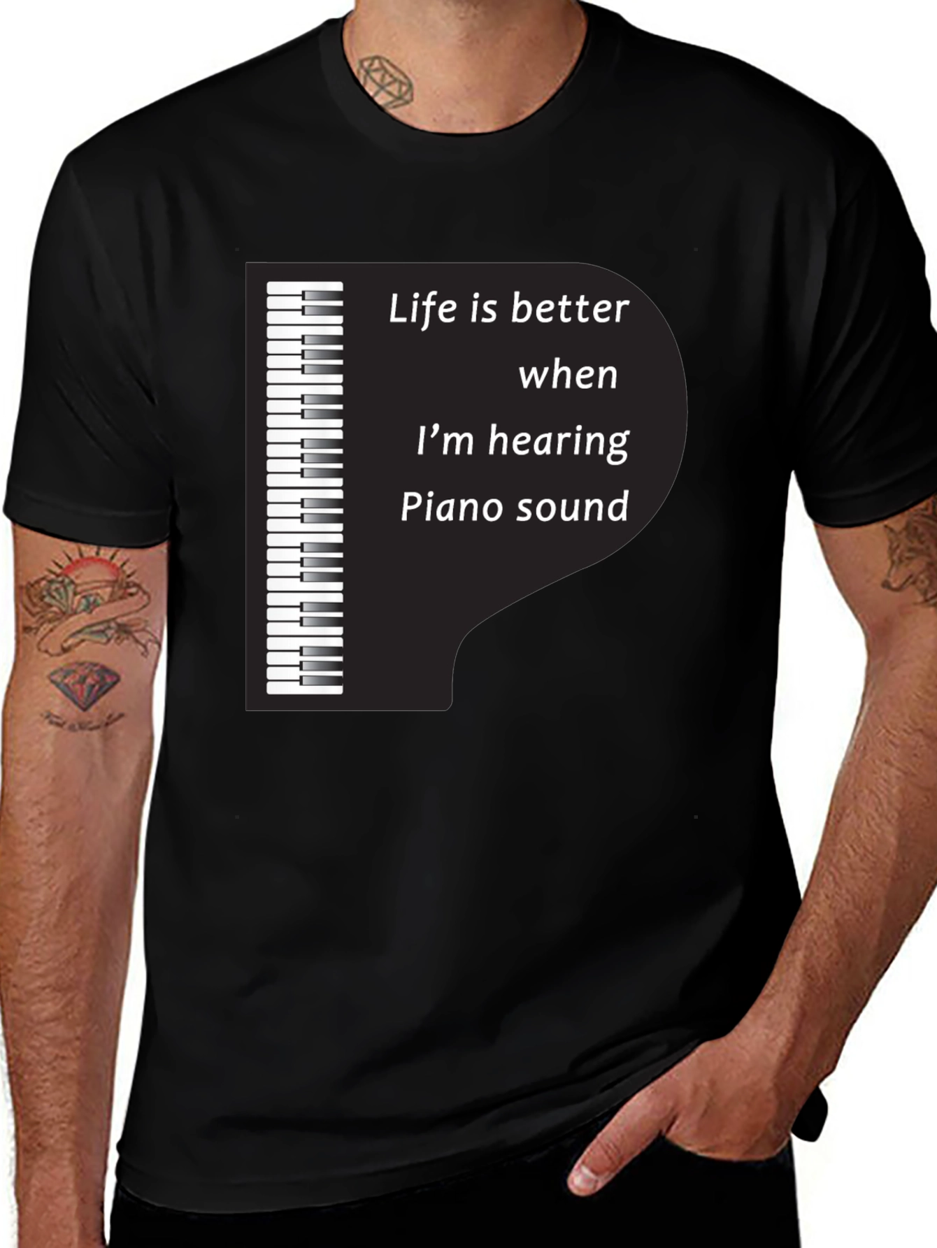 Piano Music Lover Black T-Shirt - Life is Better