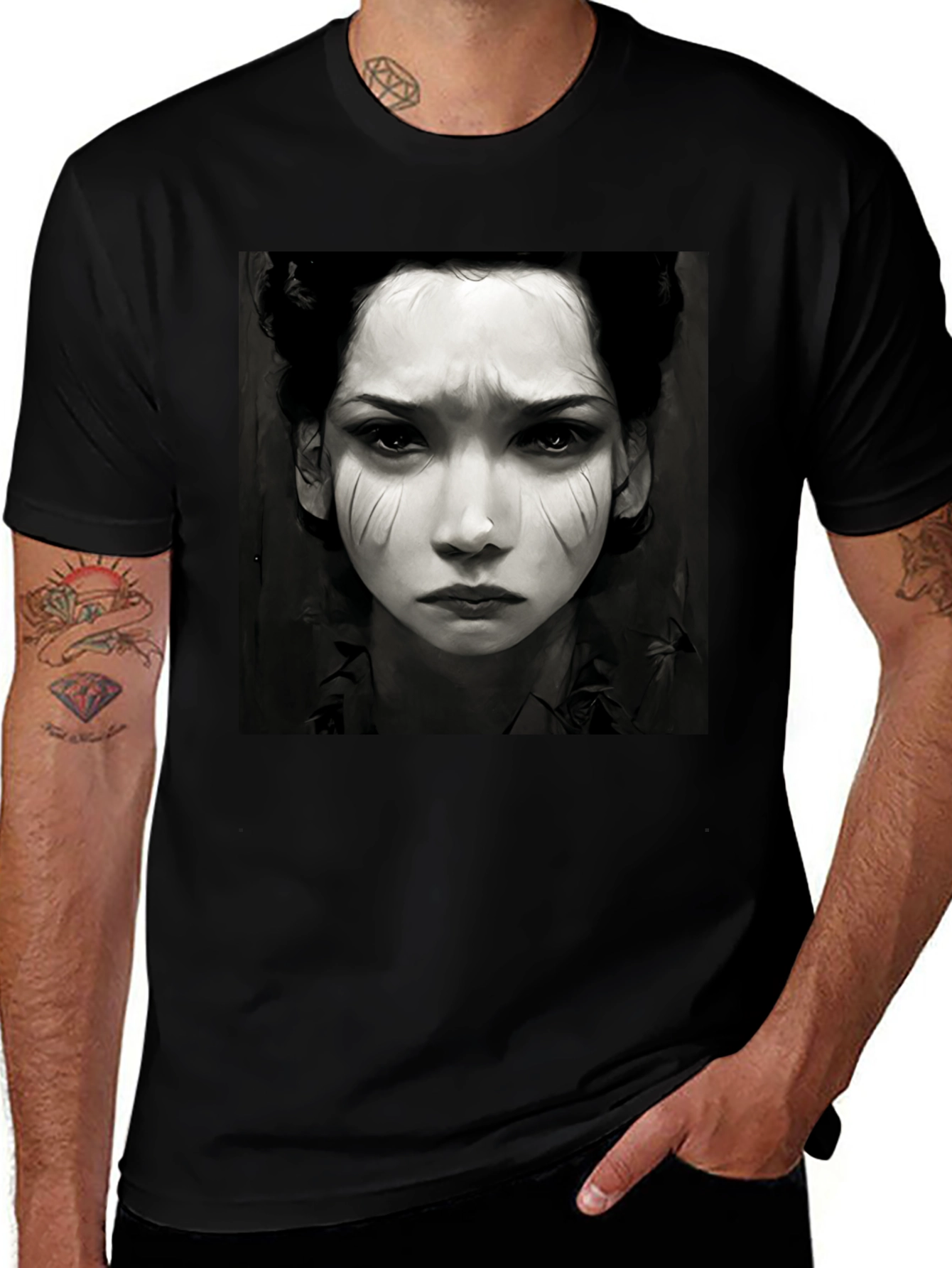 Variant 6 of Black Graphic Tee - Woman Portrait