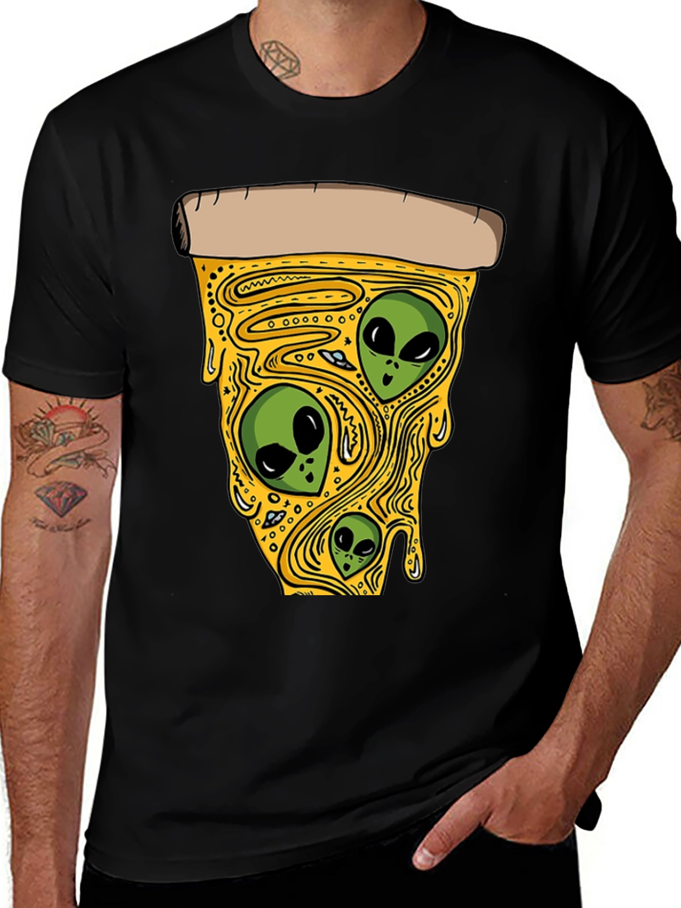 Variant 28 of Alien Pizza Graphic Tee - Black