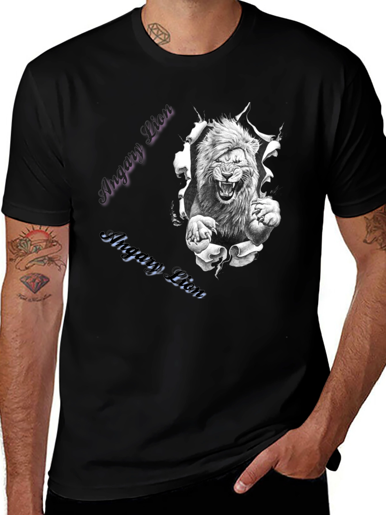 Variant 21 of Men's Angry Lion Graphic Print T-Shirt - Black