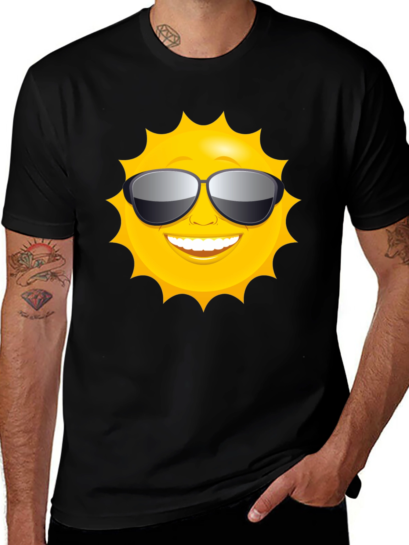 Variant 29 of Sunny Style: Smiling Sun with Shades Black T-Shirt