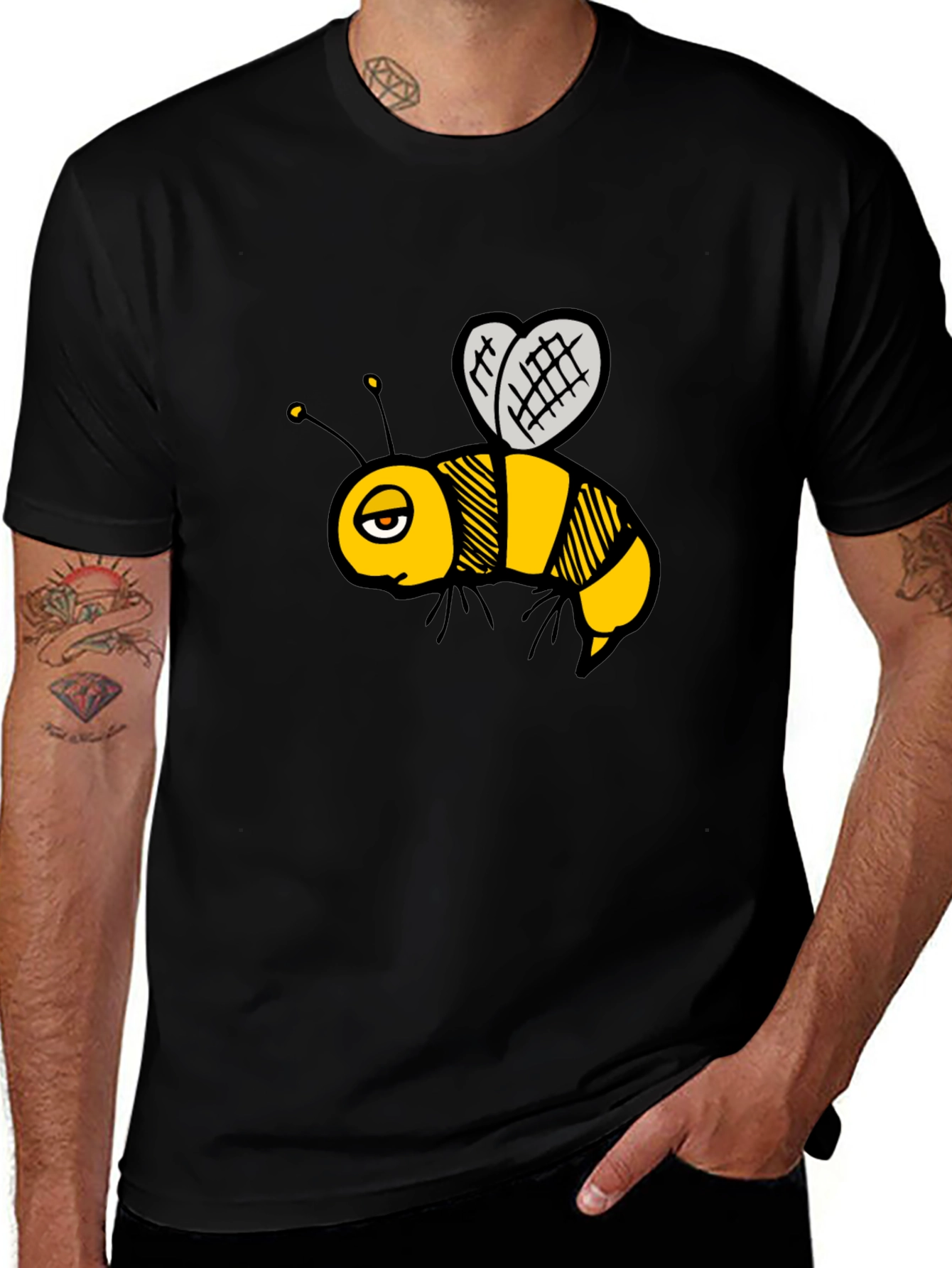 Cartoon Bee Graphic T-Shirt - Black