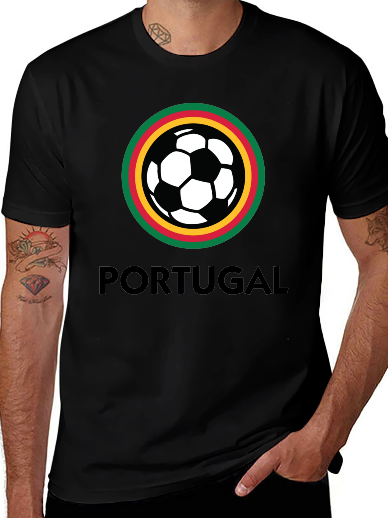 Variant 2 of Portugal Soccer Ball T-Shirt - Black, Round Design